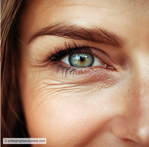 A beautiful woman smiling with natural Under-Eye Crinkles Embracing Aging Gracefully.