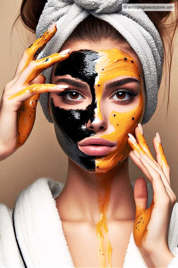 A woman wearing an enzyme-rich homemade face mask.