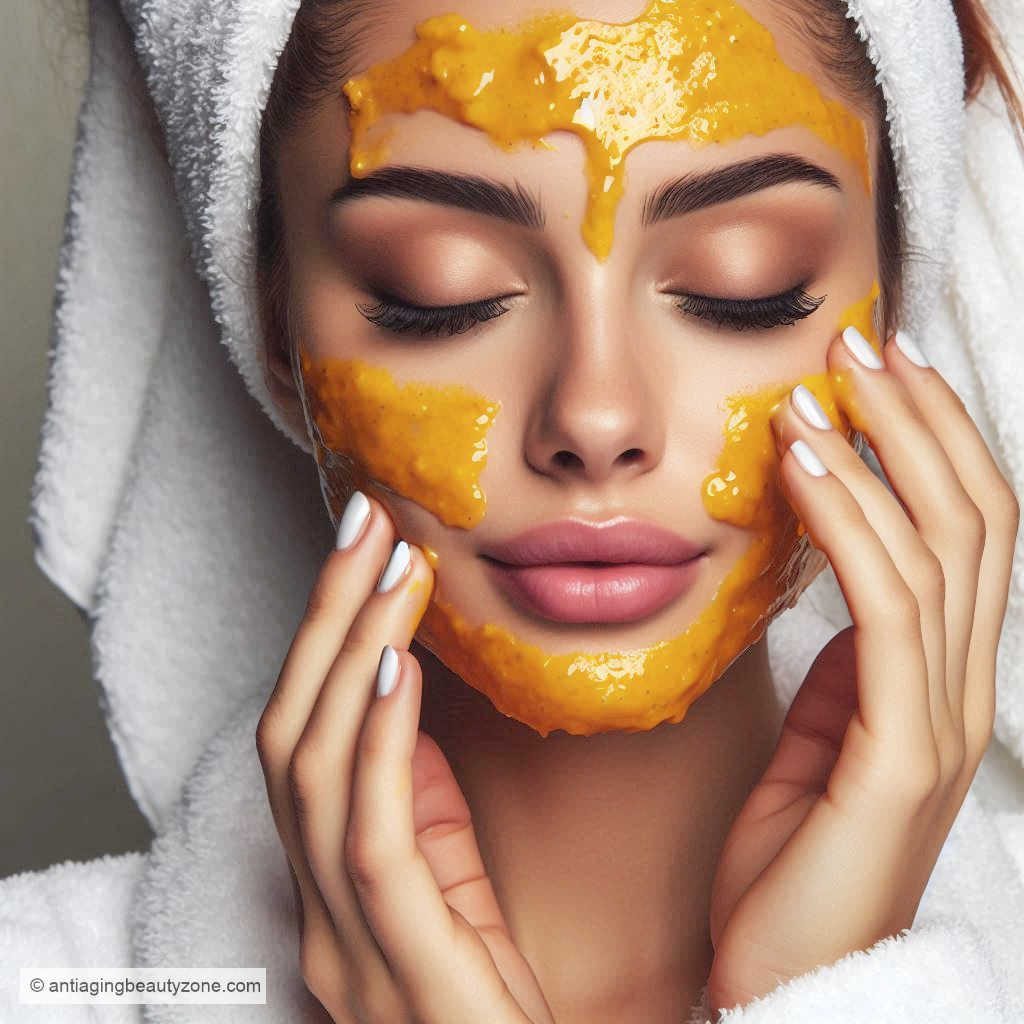 A woman applying a homemade papaya face mask.