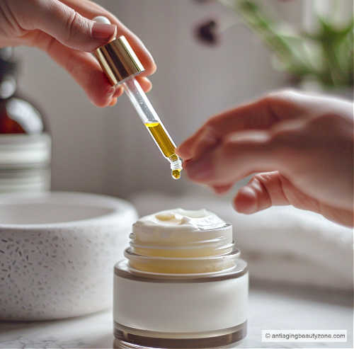 Adding oil to your skin cream.